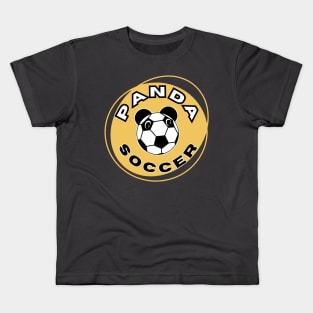 Panda soccer head of a cute panda in the shape of a soccer ball on the background of an orange circle for sports lovers Kids T-Shirt